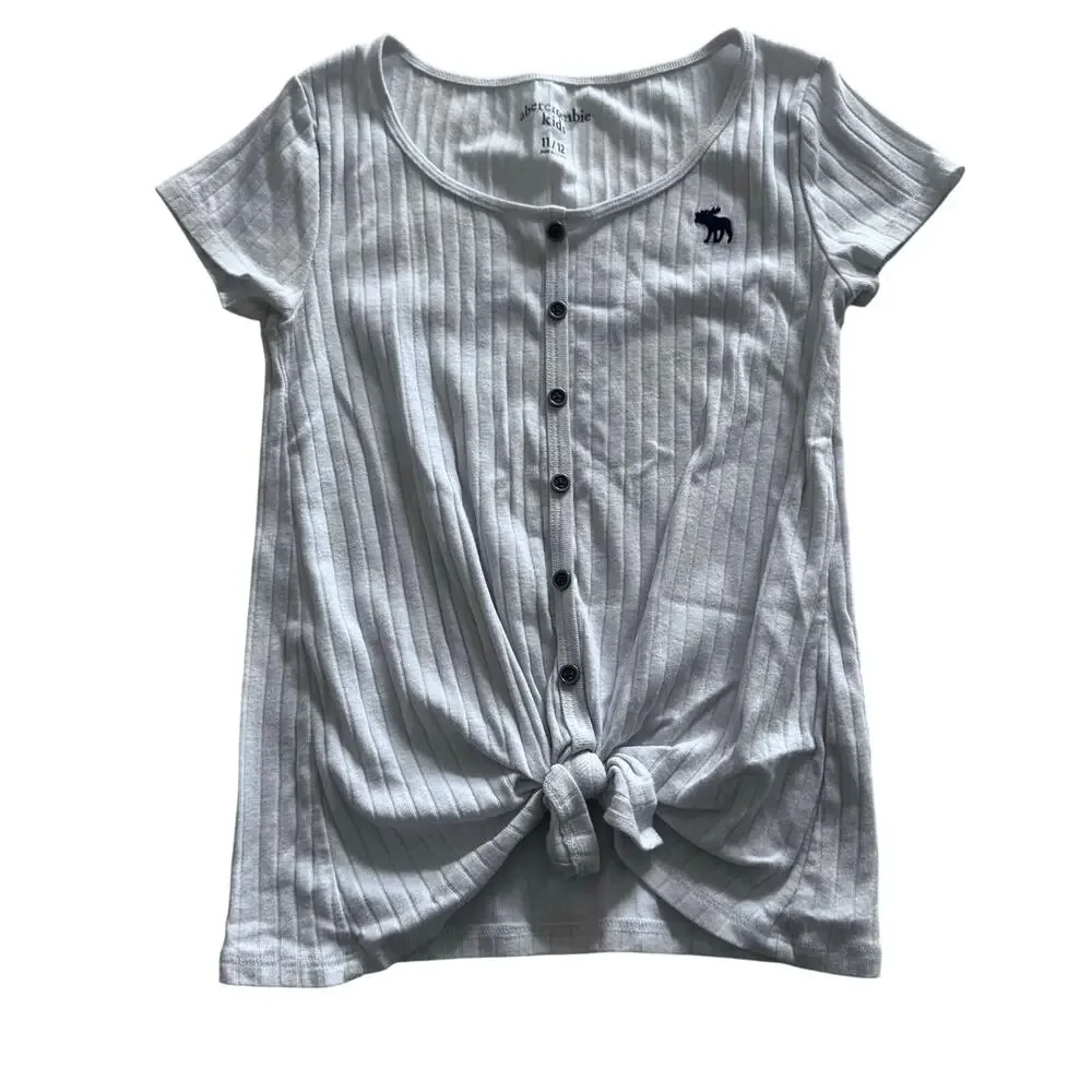 Abercrombie & Fitch Ribbed Button-Front Tie Top - White